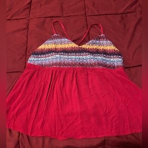 Red with multi color chest, spaghetti strap, size xl top